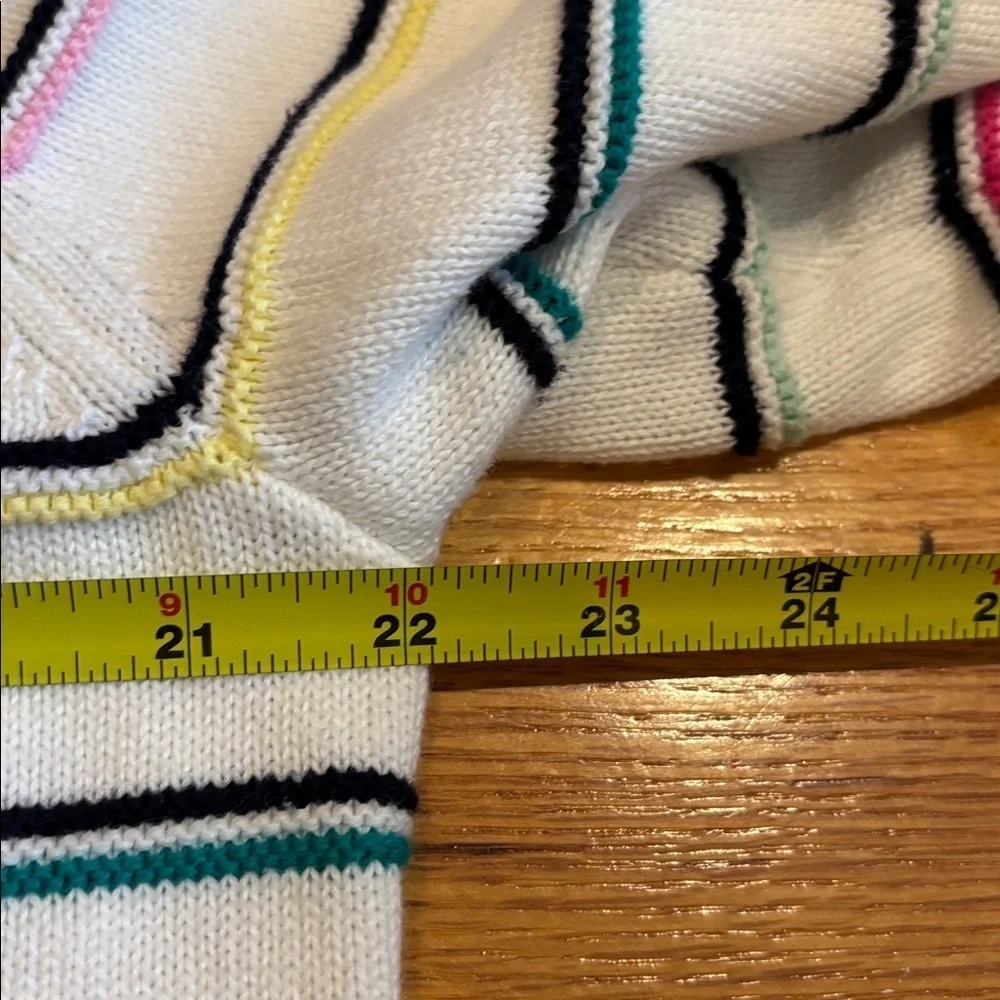 Talbots Cotton Sweater L White Multicolor Stripe Coastal Preppy Chic